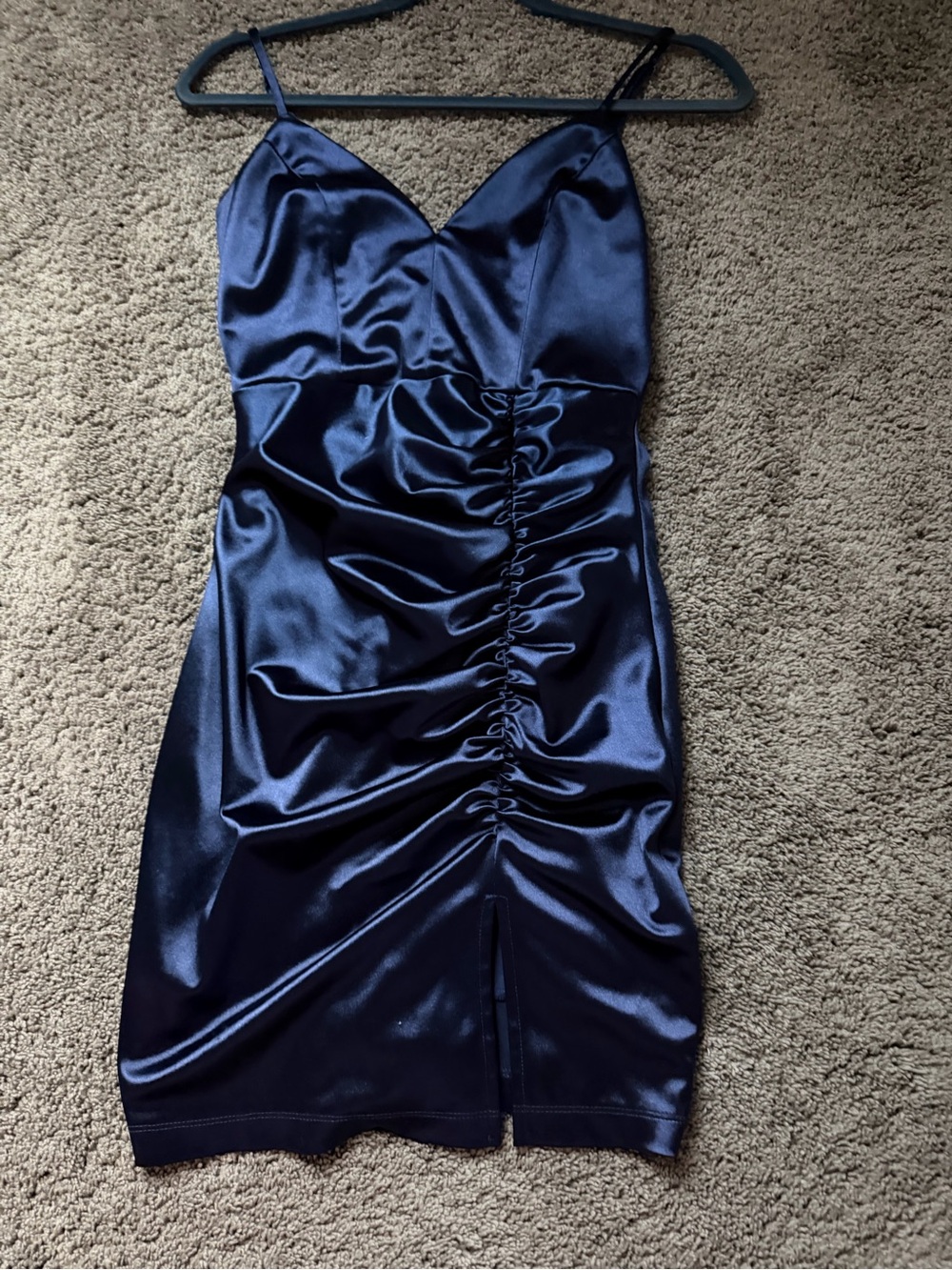Dry Goods Navy Satin Ruched Slip Mini Dress